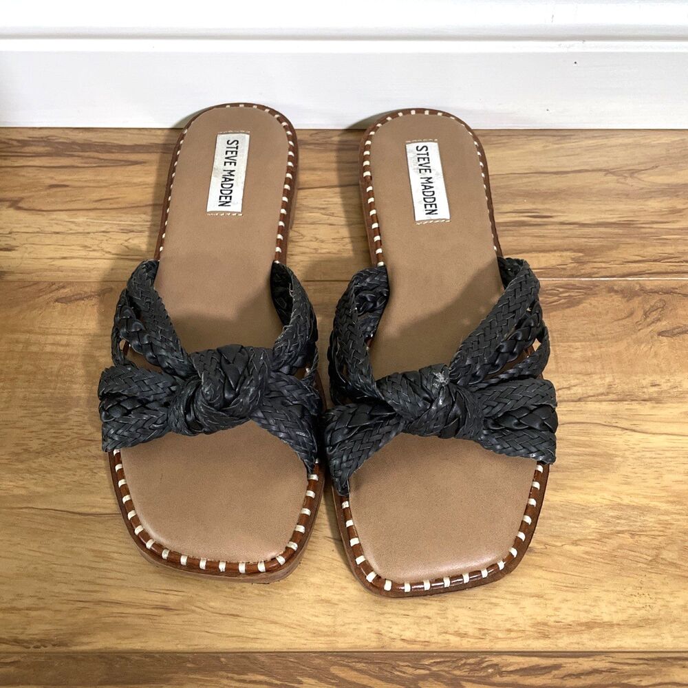 Steve Madden Women's Wilmah Knotted Slide Sandals Size 7 Black Casual Comfort